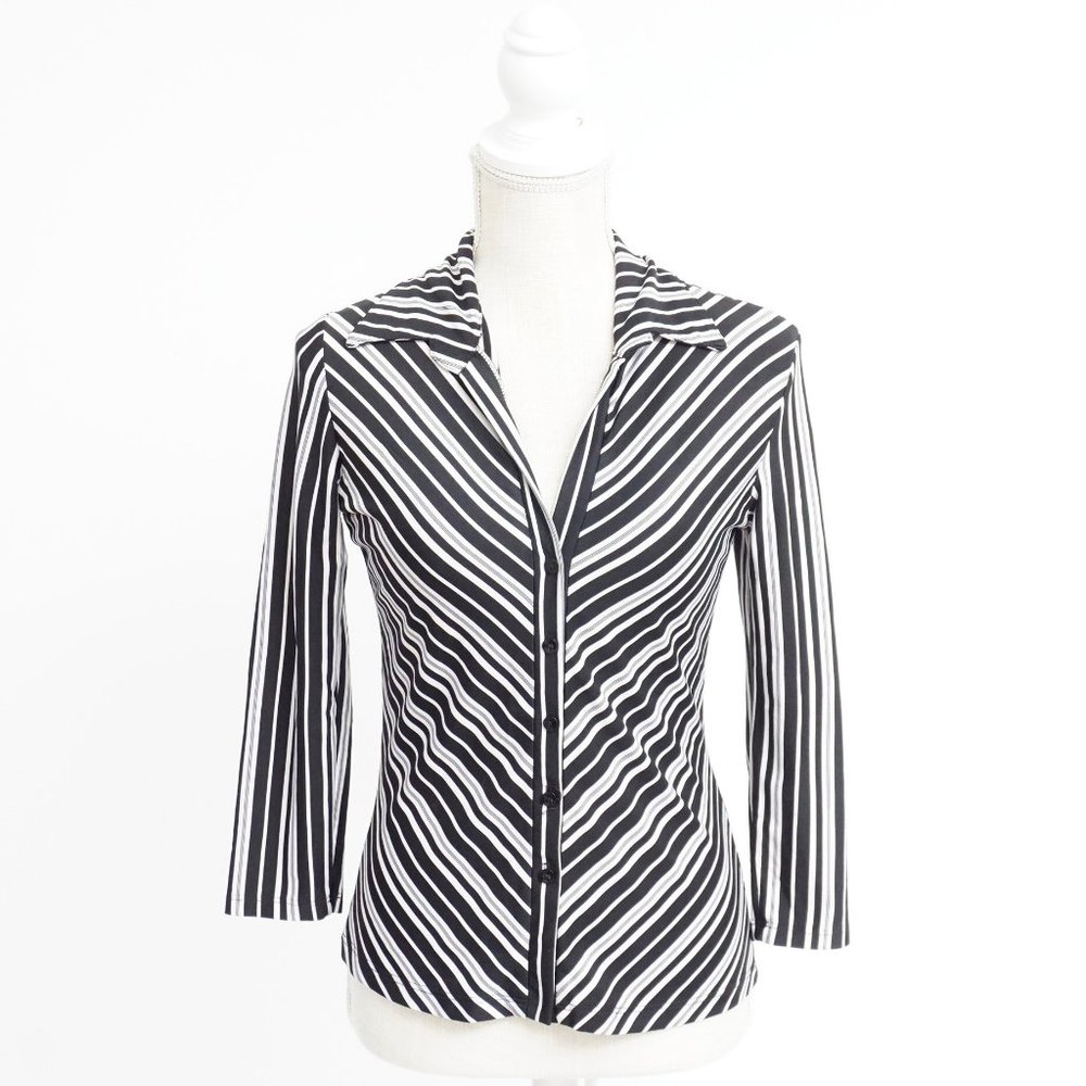 SALE Vintage Y2K Black and White Striped Button Down Top M
